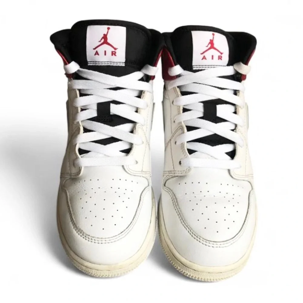 Size 7Y- Jordan 1 Mid White Chicago 2019 White Black Gym Red